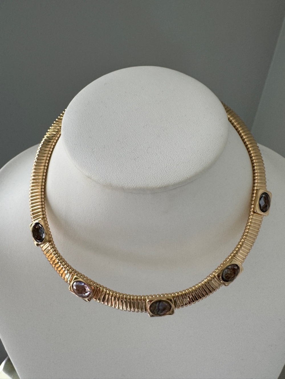 Source Unknown Gold-Tone Collar Necklace with Smoky Gem Accents